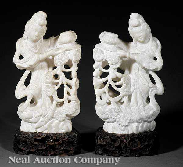 Appraisal: A Pair of Chinese Marble Figures of Meiren each openwork