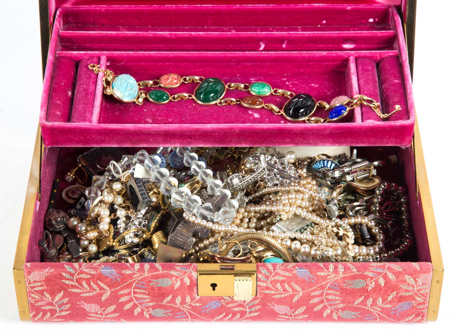 Appraisal: A Collection of Jewels Pink jewelry box full of brooches