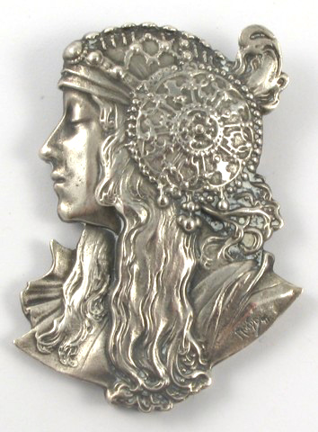 Appraisal: STERLING SILVER PENDANT BROOCH A portrait of a lady -