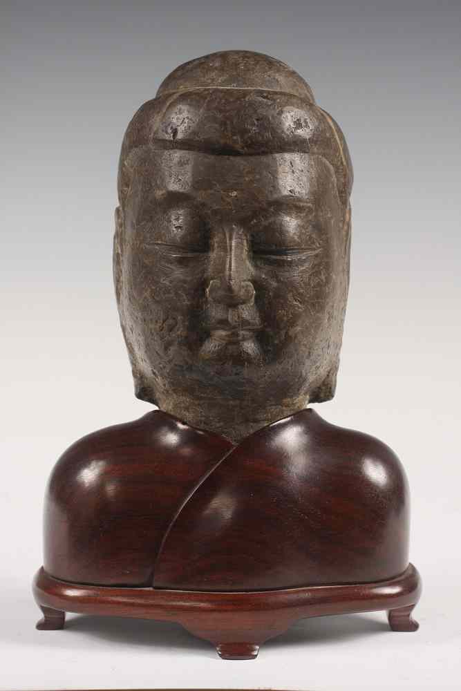 Appraisal: STONE BUDDHA HEAD - th c Stone Buddha Head Tang