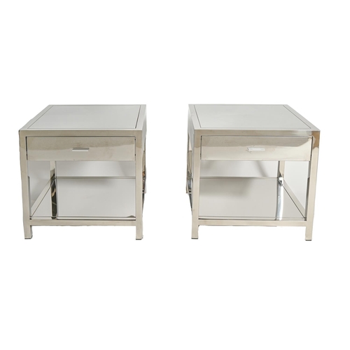 Appraisal: A pair of square polished metal occasional tables with drawer