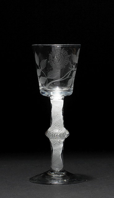 Appraisal: AN TH CENTURY CORDIAL GLASS the bucket shaped bowl engraved