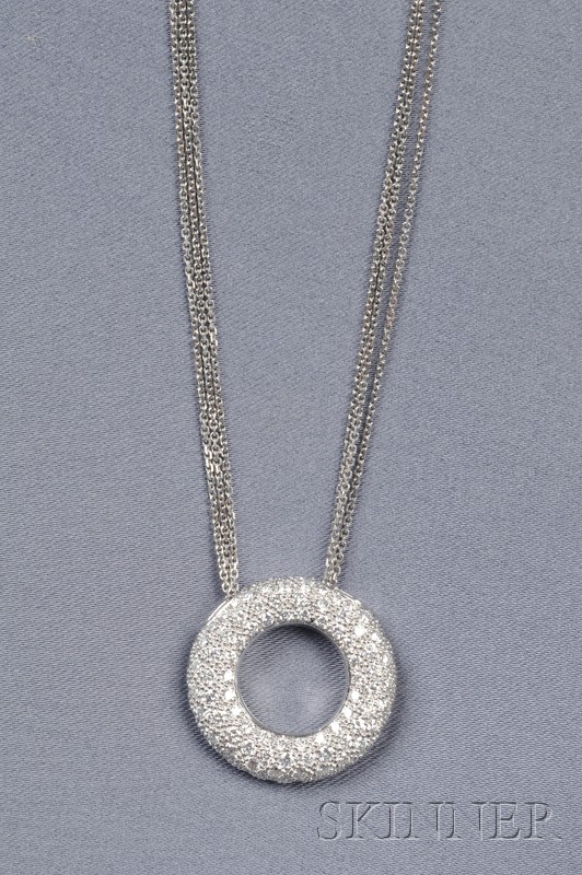 Appraisal: kt White Gold and Diamond Circle Pendant pave-set with full-cut