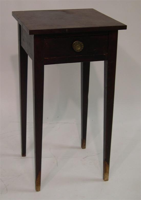 Appraisal: Mahogany single drawer stand square tapered legs stamped brass pull