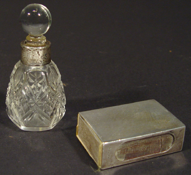 Appraisal: Rectangular continental silver matchbox case and an English silver collared