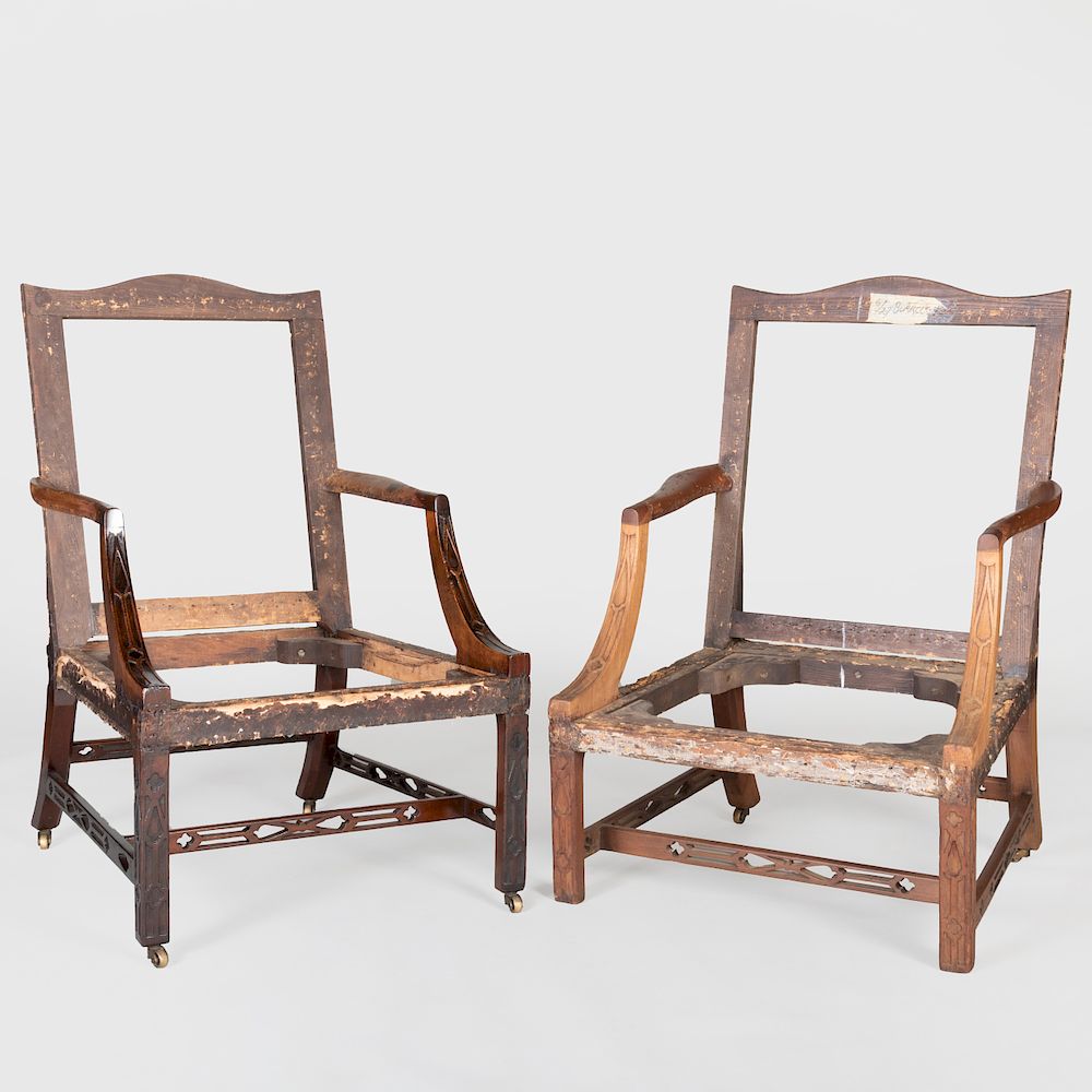 Appraisal: Pair of George III Style Mahogany Gainsborough Armchairs x x