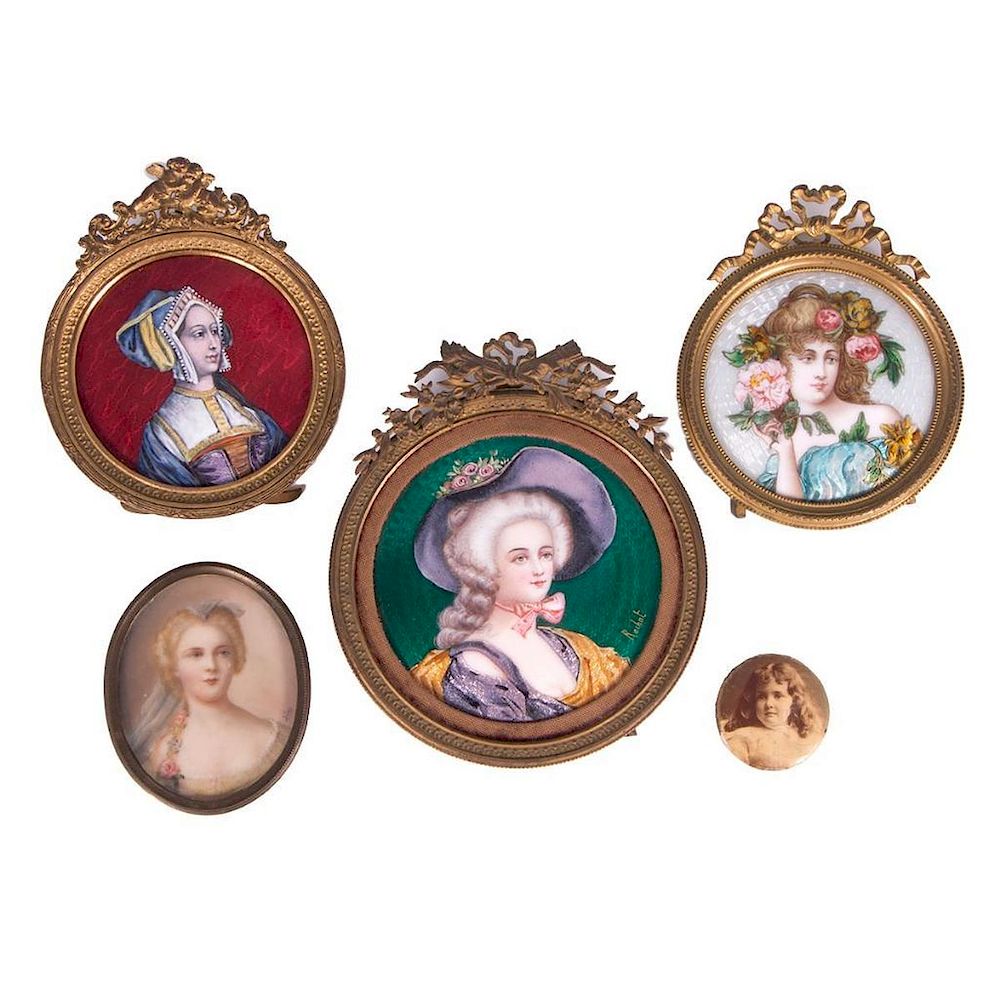 Appraisal: Five Portrait Miniatures Mostly Painted on Copper Portrait Miniatures Three