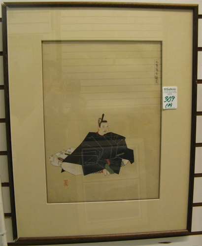 Appraisal: TWO JAPANESE COLOR WOODCUTS the first a simplistic study of