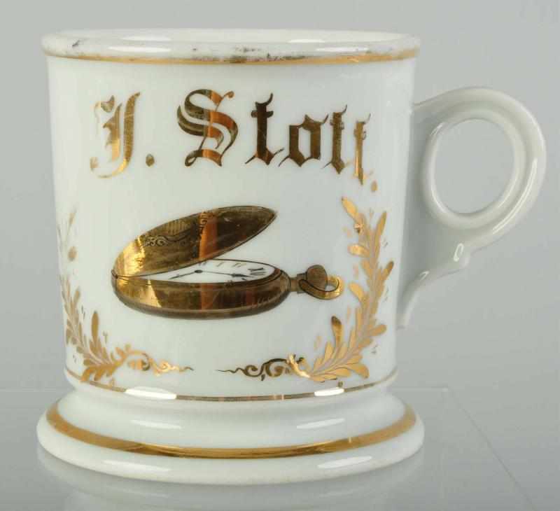 Appraisal: Gold Pocket Watch Shaving Mug Description Gilt name J Stott