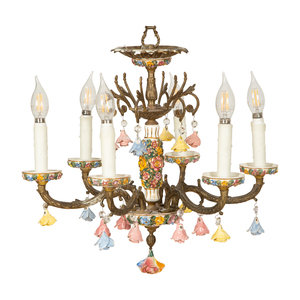 Appraisal: A Continental Gilt Metal and Porcelain Six-Light Chandelier th Century