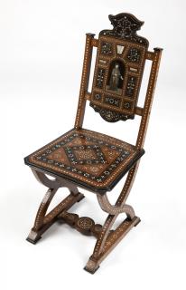 Appraisal: An Italian inlaid hall chair th century of walnut construction