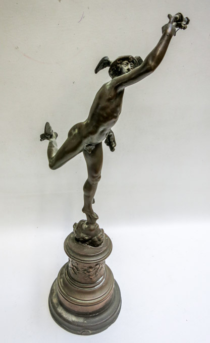 Appraisal: VICTORIAN PATINATED SPELTER FIGURE OF MERCURY after the original by