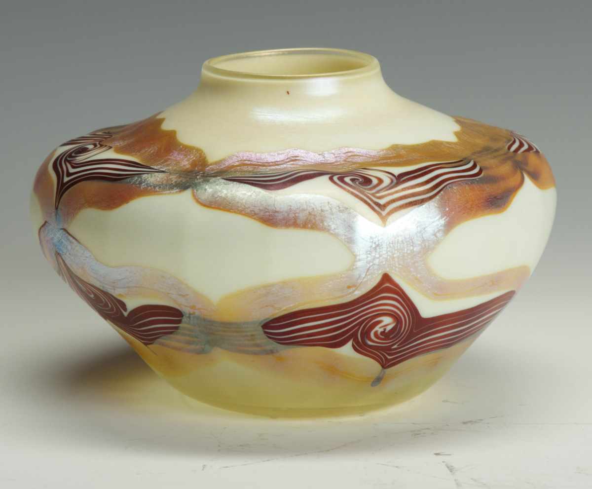 Appraisal: Fine Tiffany Decorated Vase w Ribbing UnsignedCondition Excellent Dimensions Ht