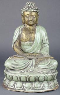 Appraisal: Japanese Buddha Figure Celadon Gilt Japanese ceramic Miroku Bosatsu of