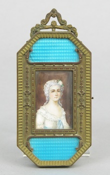 Appraisal: A Blue Guilloche Enamel Frame with Miniature Portrait by Anatole