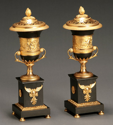 Appraisal: Pair of Empire Ormolu and Bronze Cassolettes First Quarter th