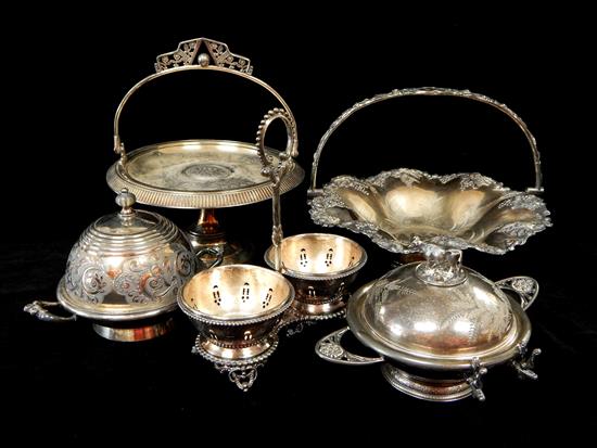 Appraisal: Victorian silver plate five pieces Pairpoint sweetmeat basket or cake