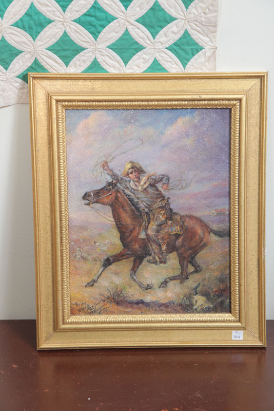 Appraisal: OIL ON BOARD Depicting a cowboy on a horse with