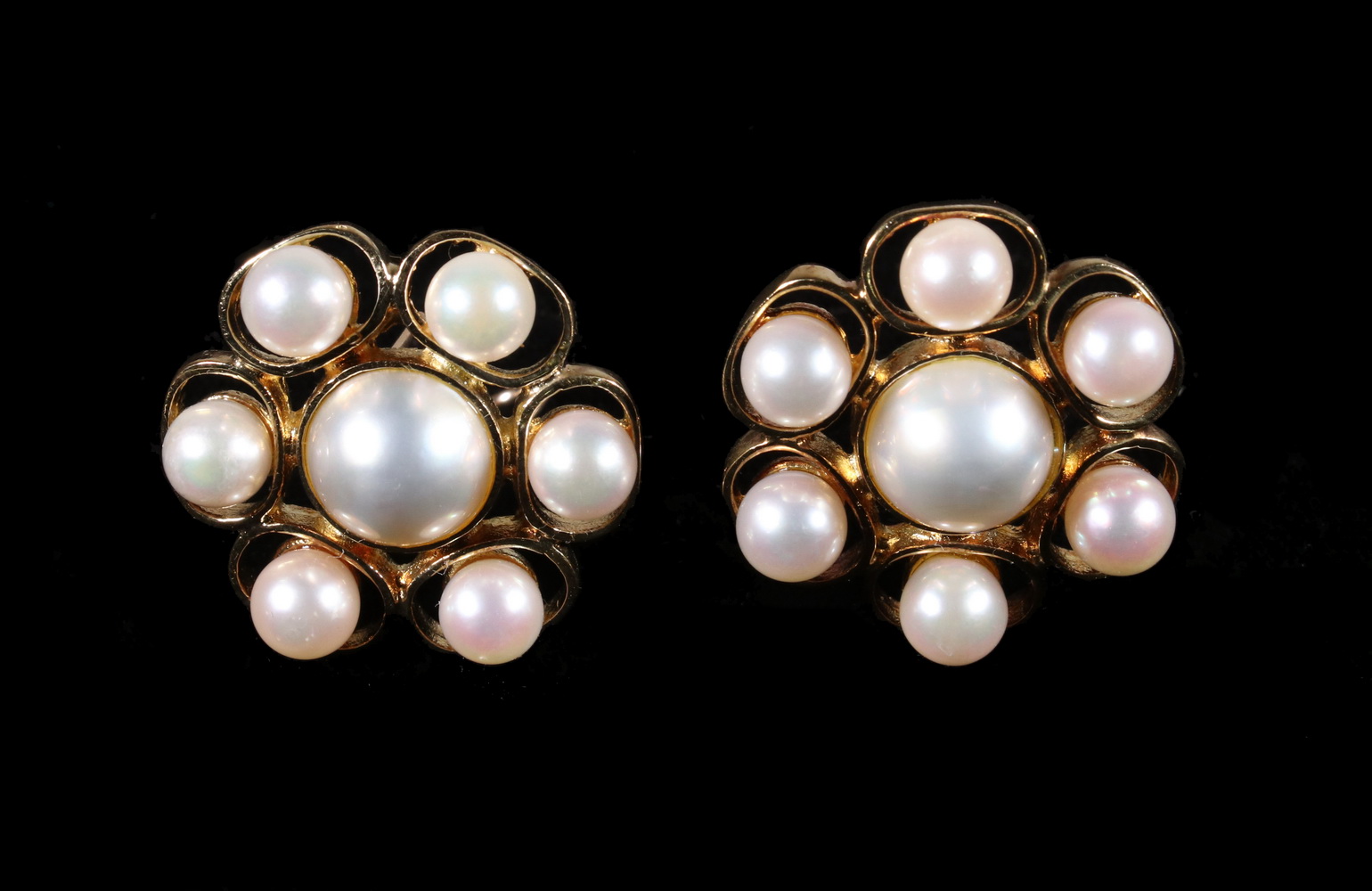 Appraisal: K GOLD PEARL EARRINGS Pair of K Yellow Gold and