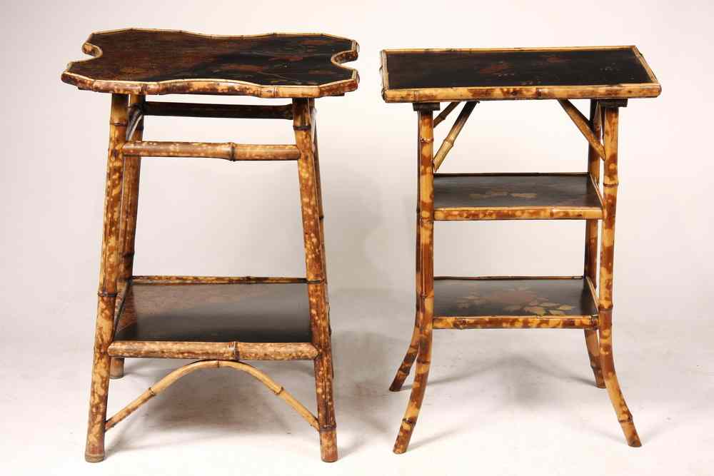 Appraisal: BAMBOO LACQUERED TOP STANDS - Late th c Scorched Bamboo