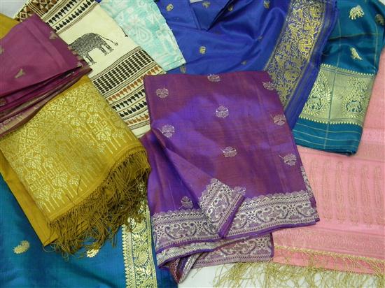 Appraisal: TEXTILES Indian silk scarves sari some cotton of varying colors