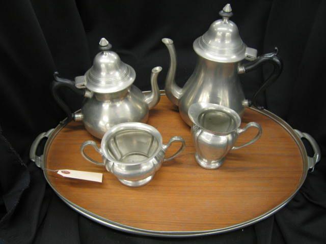 Appraisal: pc Pewter Tea Set mahogany lined tray