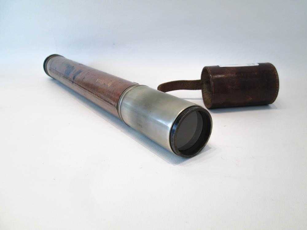 Appraisal: BRASS AND LEATHER BOUND TELESCOPE early th century Length inches