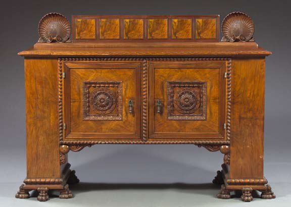 Appraisal: Continental Circasian Walnut and Mahogany Double-Pedestal Buffet first quarter th