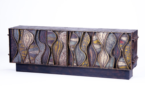 Appraisal: PAUL EVANS Wavy Front buffet with riveted metal patchwork covering