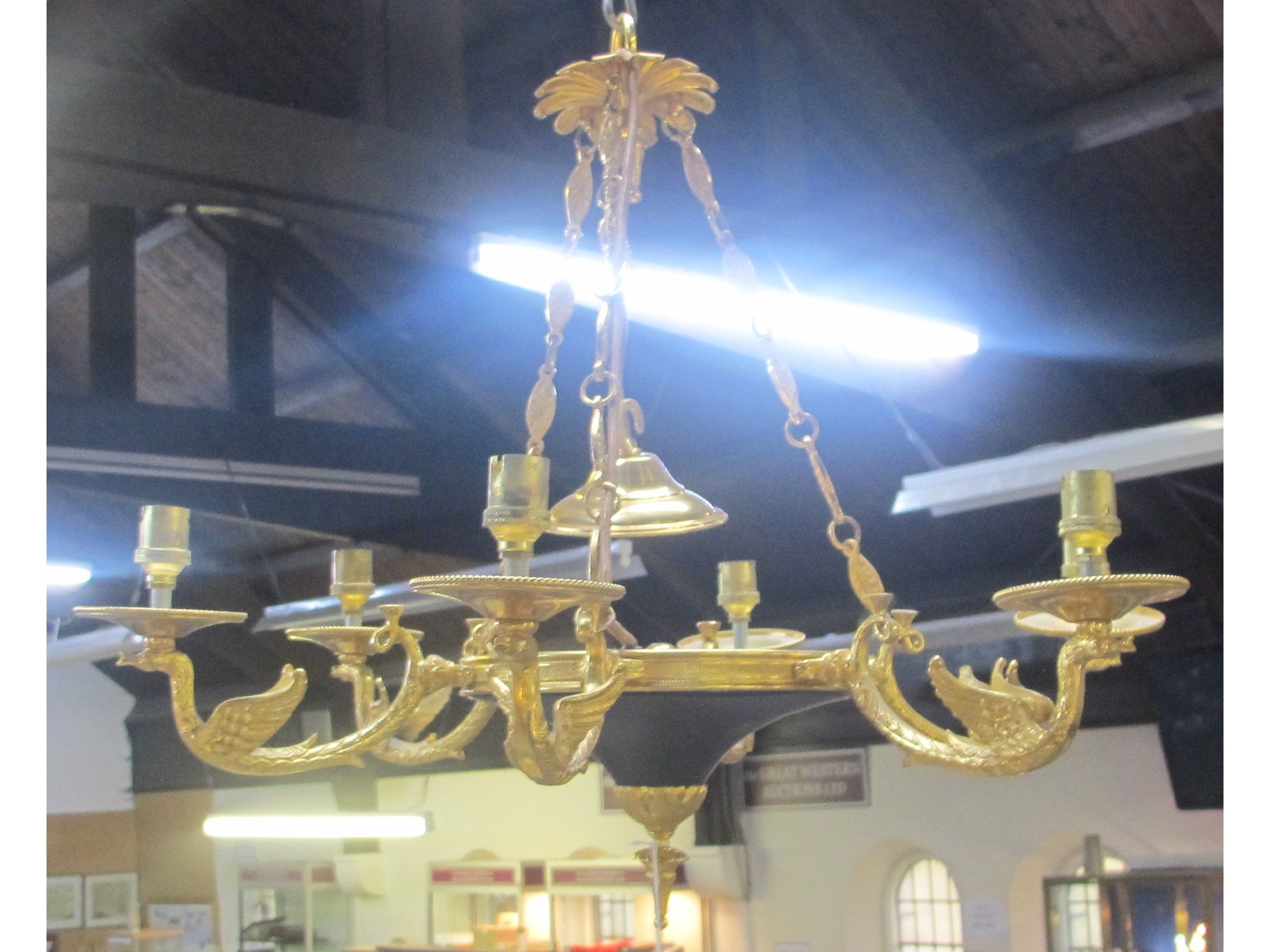 Appraisal: A gilt six branch light and two wall lights