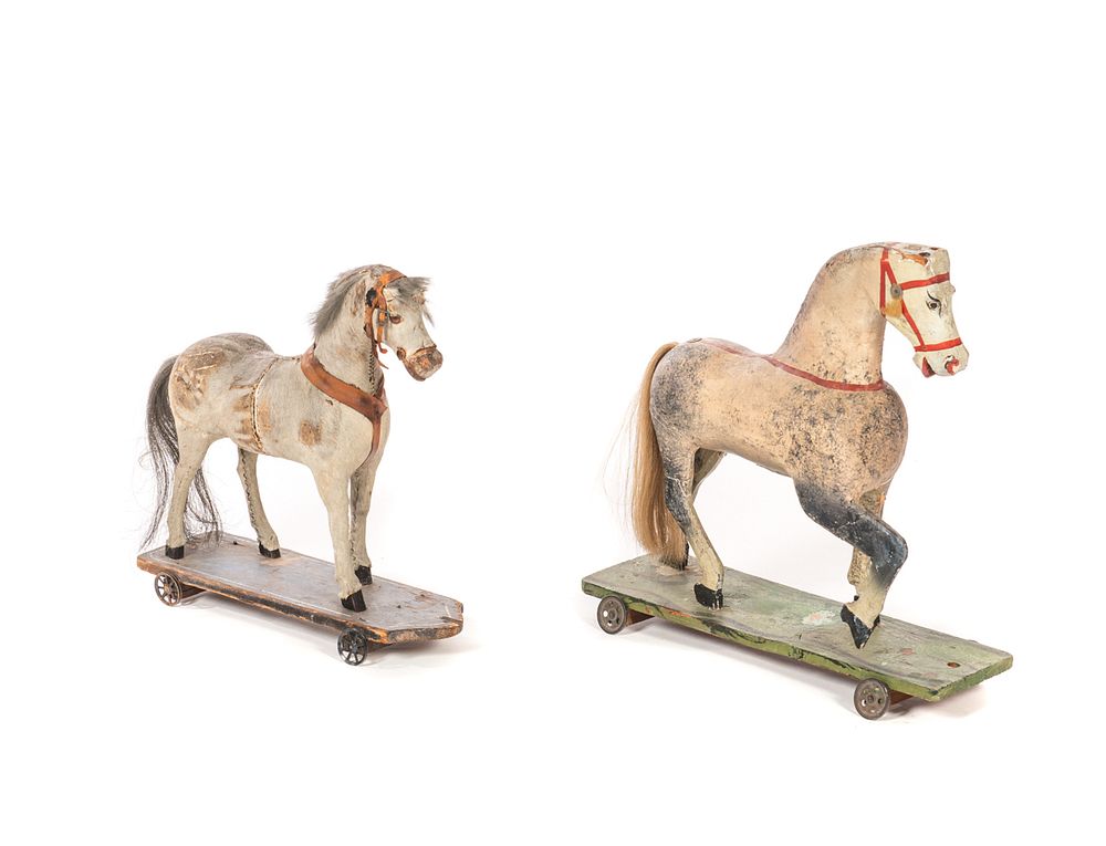 Appraisal: Pair Of Early Folk Art Wooden Pull Toy Horses Pair