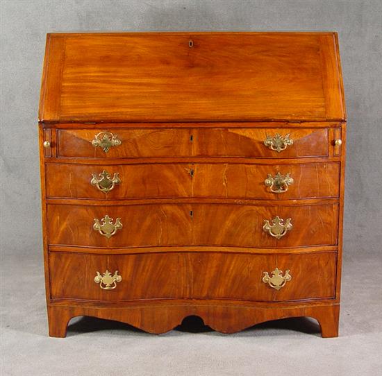 Appraisal: Mahogany Slant Front Desk Circa probably English Serpentine front with