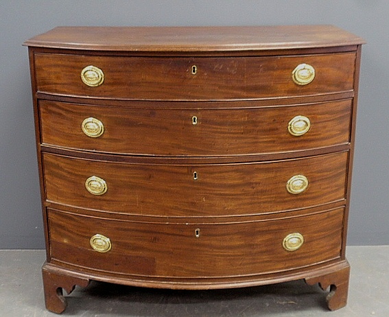 Appraisal: - Philadelphia Chippendale mahogany bow-front chest of drawers c with