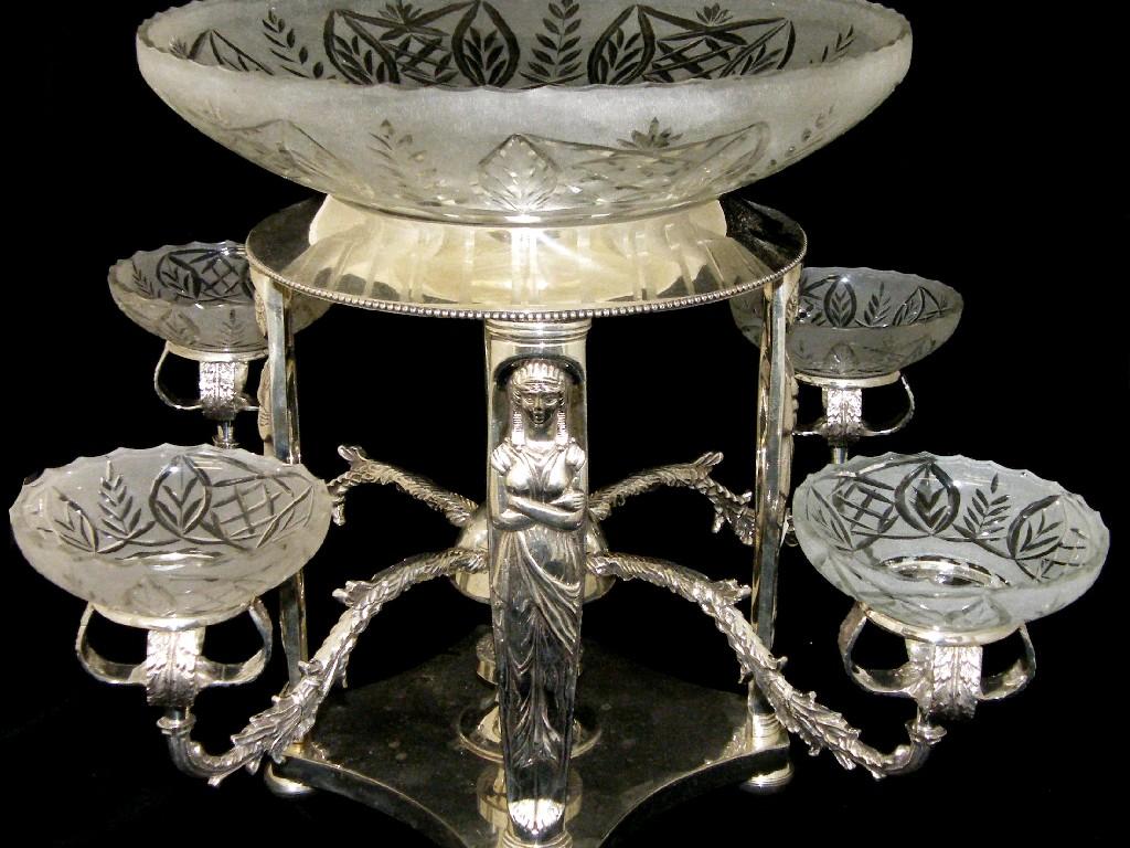 Appraisal: Good cut glass and silver plated table centrepiece with principal