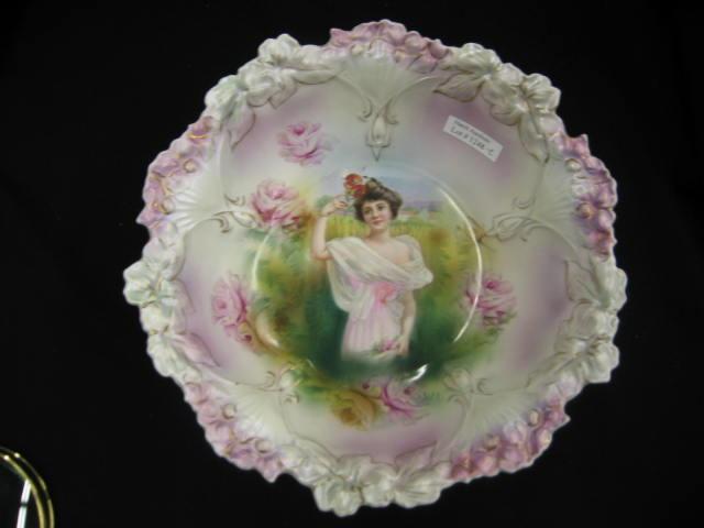 Appraisal: R S Prussia Porcelain Portrait Bowl Summer satin finish on