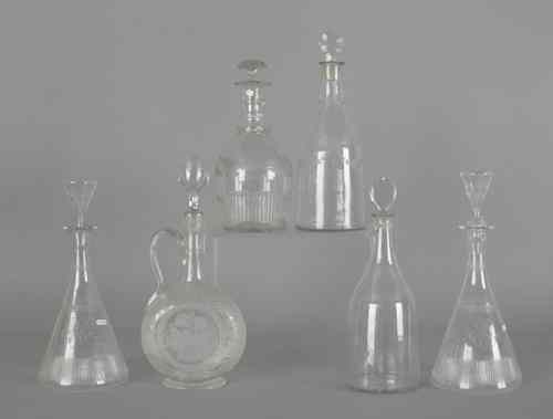 Appraisal: Six colorless glass decanters tallest -