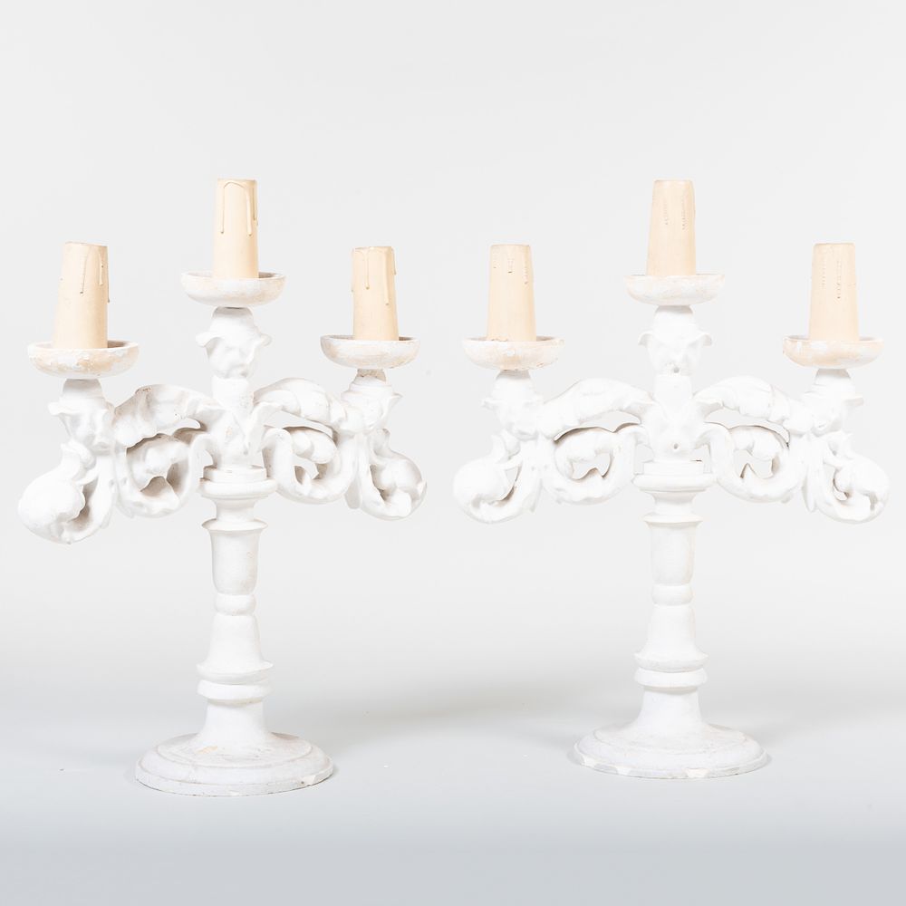 Appraisal: Pair of Plaster Three-Light Candelabras x x in Condition Flaking