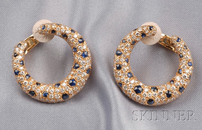 Appraisal: kt Gold Sapphire and Diamond Earclips Cartier France pave-set with