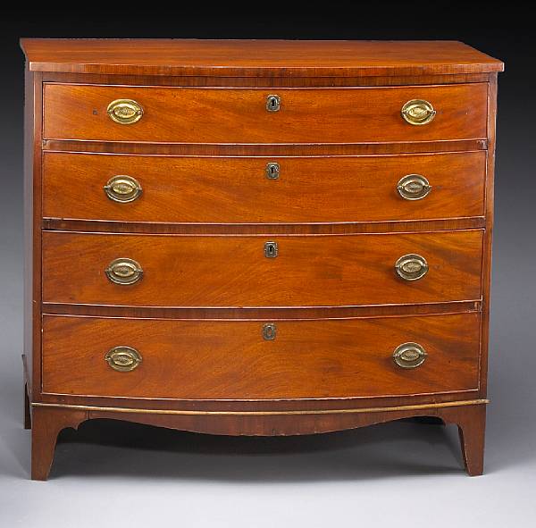 Appraisal: A Federal cherry and mahogany bowfront chest of drawers New