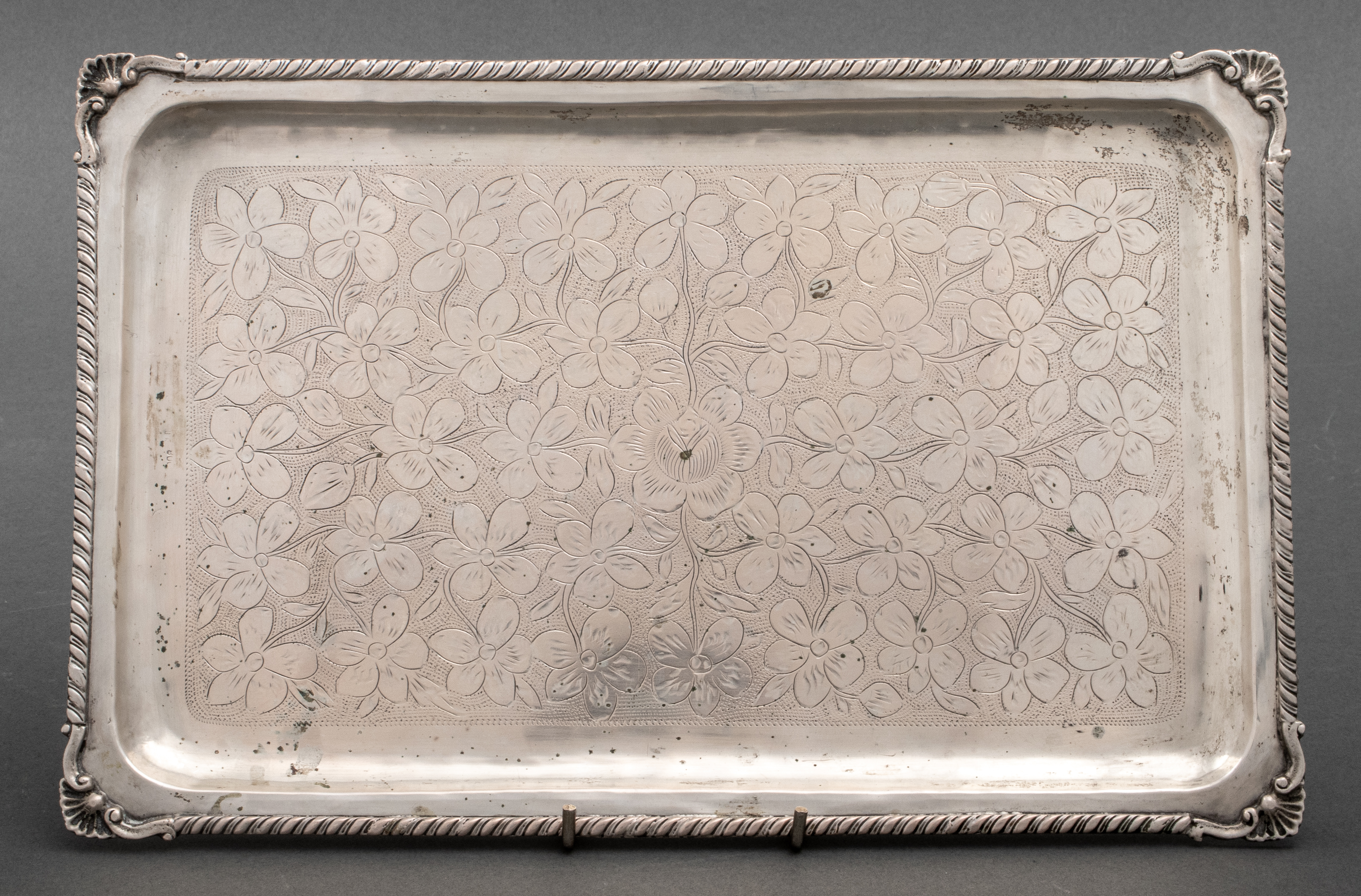 Appraisal: PERSIAN OR IRANIAN ENGRAVED SILVER TRAY Persian or Iranian Engraved