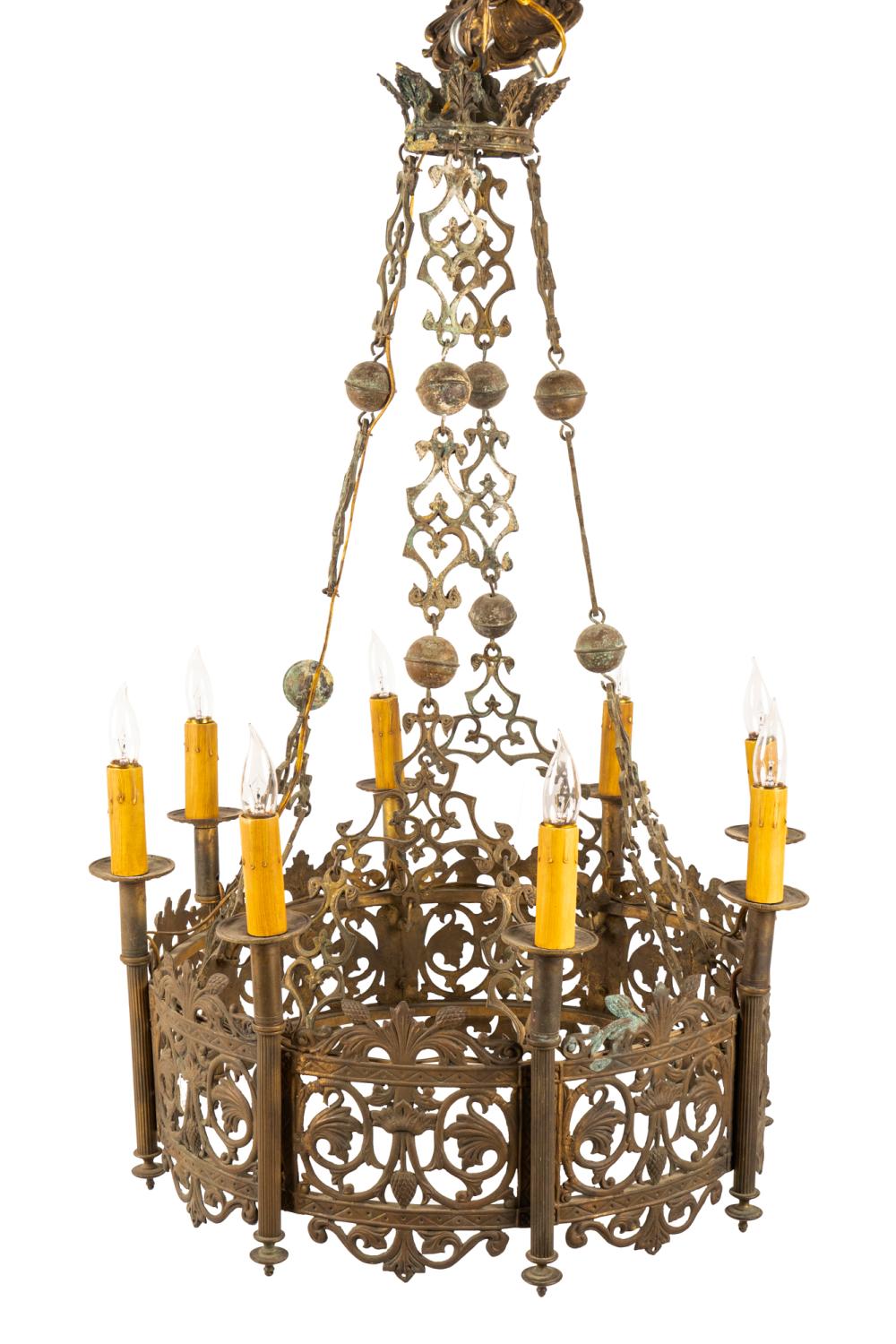 Appraisal: GOTHIC-STYLE EIGHT-LIGHT CHANDELIERwith faux candle sleeves to the electrical sockets