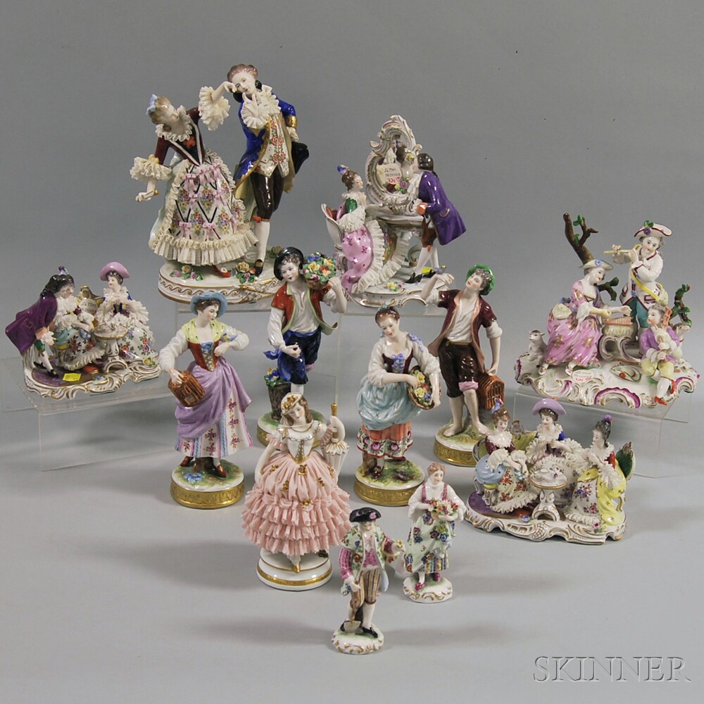 Appraisal: Twelve Continental Porcelain Figures and Groups th century depicting domestic