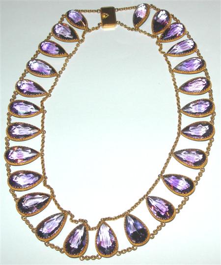 Appraisal: An Edwardian ct gold mounted amethyst set necklace composed of