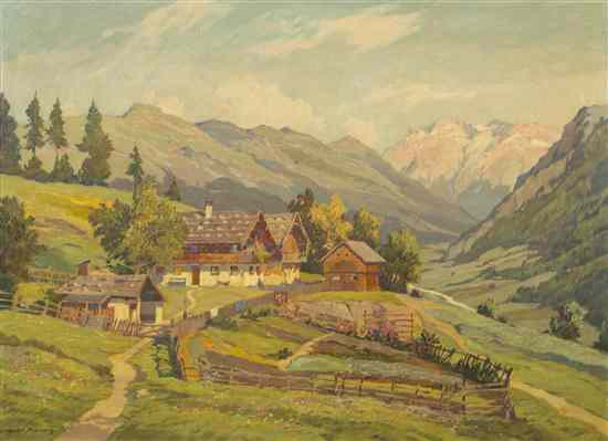 Appraisal: Leopold Beran Austrian - Mountaintop Farm oil on canvas signed