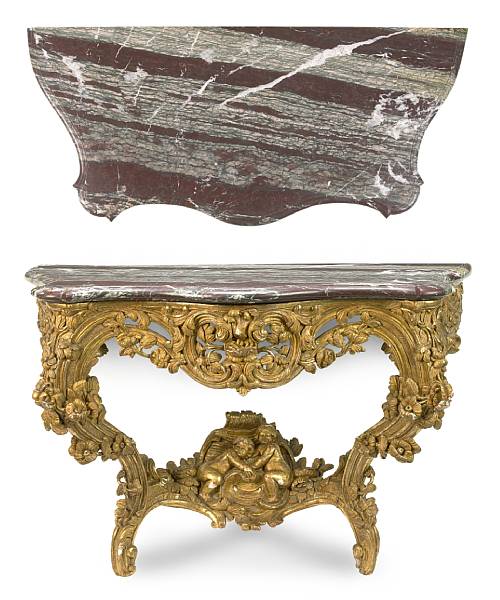 Appraisal: A Louis XV carved giltwood console table mid th century