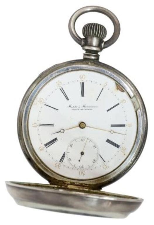 Appraisal: Coin silver cased pocket watch Matile Mosimann Chaux-de-Fonds white enamel