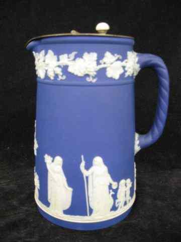 Appraisal: Wedgwood Dark Blue Jasperware Pitcher with cover classical scenes of