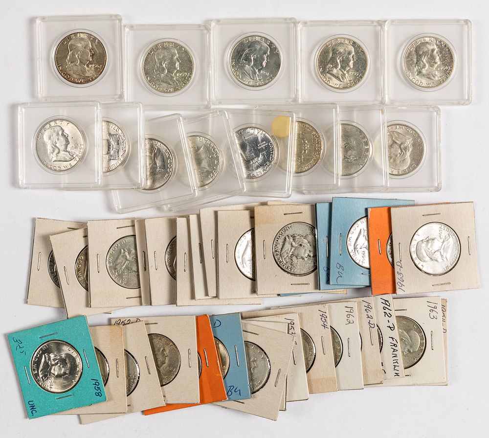 Appraisal: Forty-five Franklin silver half dollars Forty-five Franklin silver half dollars