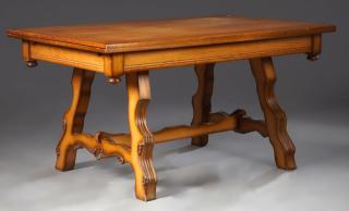 Appraisal: Spanish Style Carved Oak Draw Leaf Dining Table Spanish Style