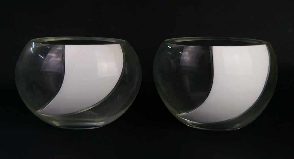 Appraisal: PR SEGUSO THICK HEAVY CLEAR ROUND VASE SATIN PANEL Vases